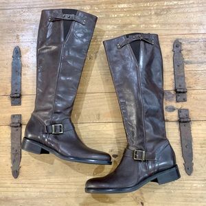 Charles David Italy Leather Knee High Boots 39.5 Classic Neutral Preppy Chic